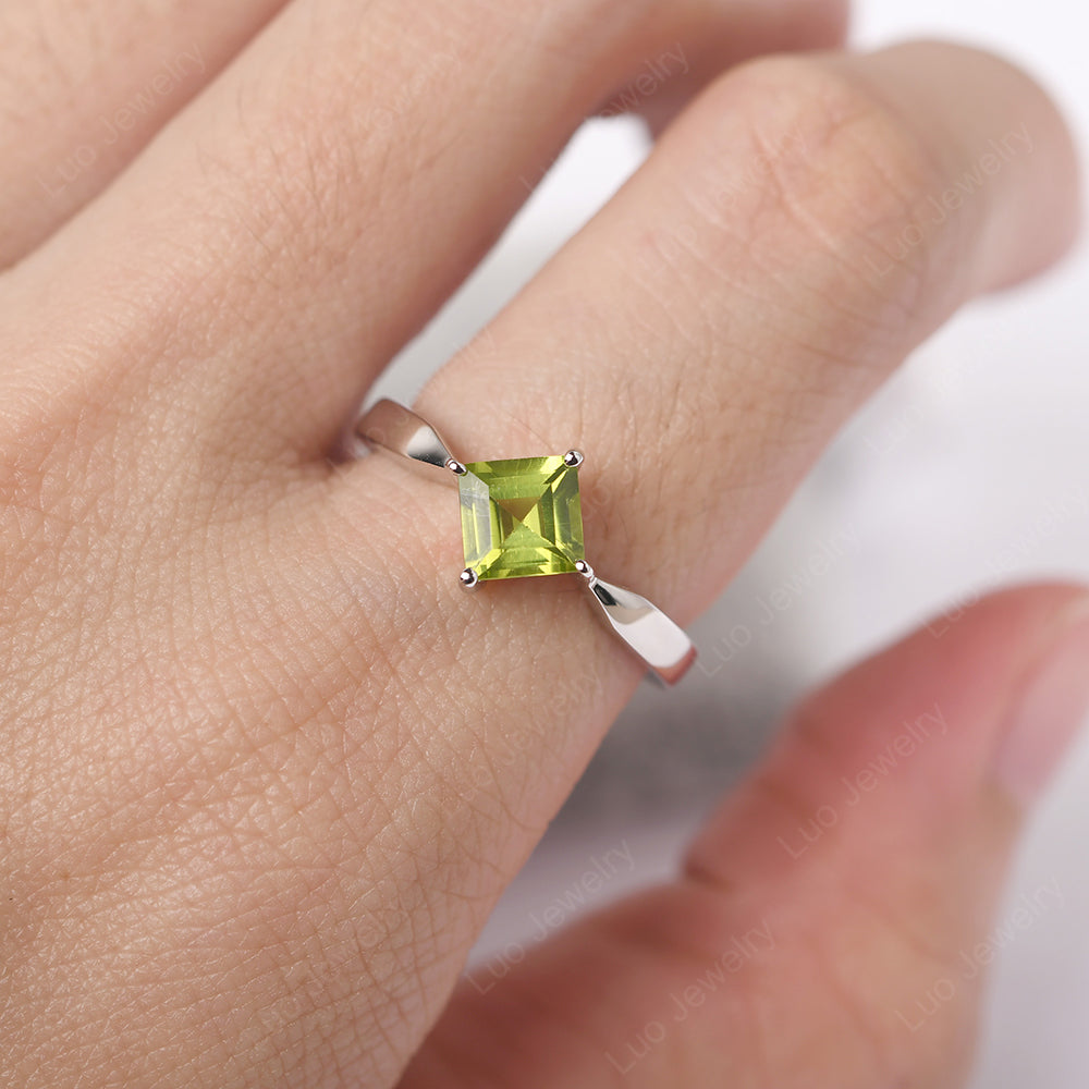 Square Cut Kite Set Peridot Solitaire Ring - LUO Jewelry