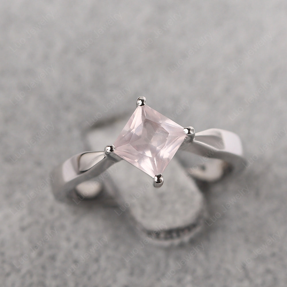 Princess Cut Kite Set Rose Quartz Solitaire Ring - LUO Jewelry