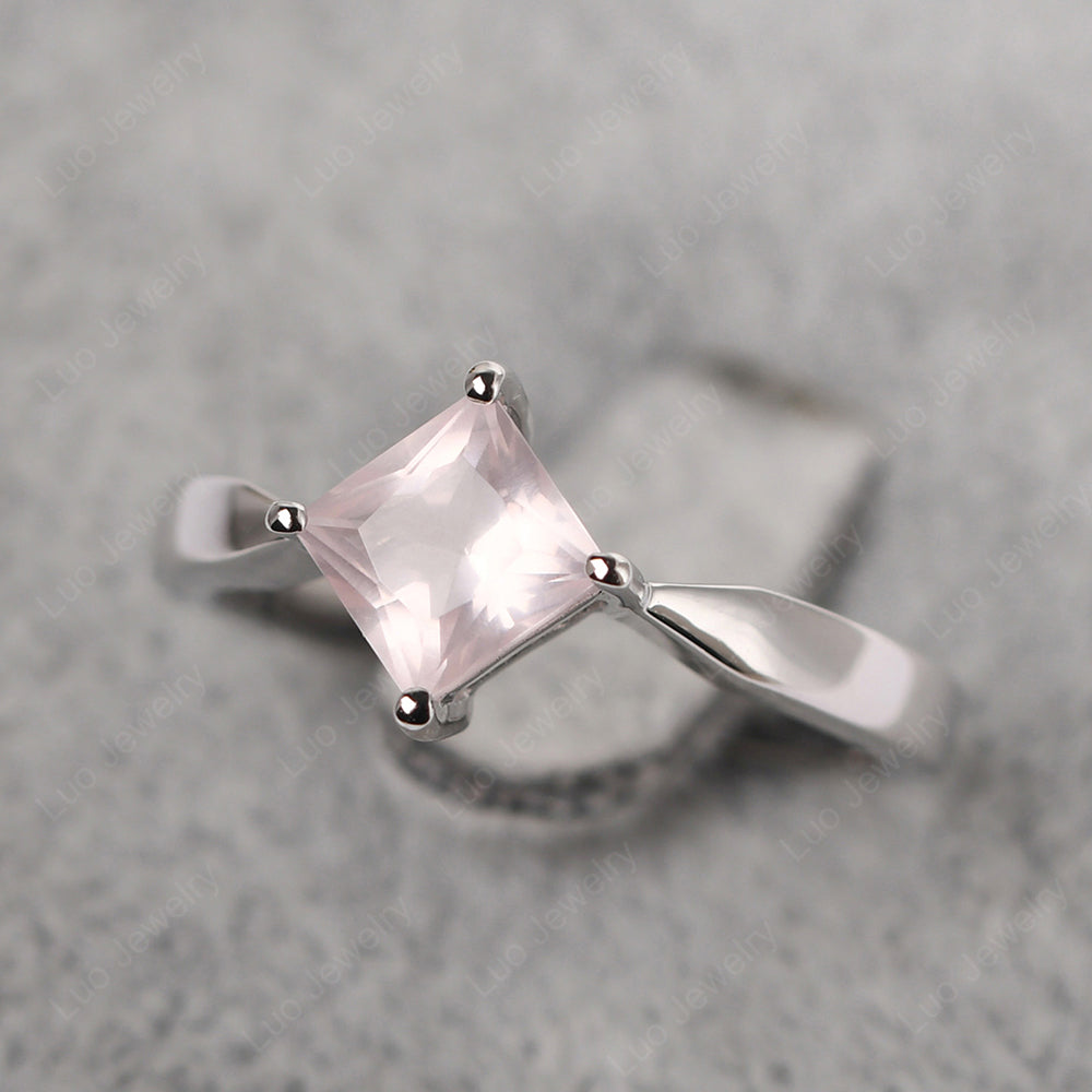 Princess Cut Kite Set Rose Quartz Solitaire Ring - LUO Jewelry