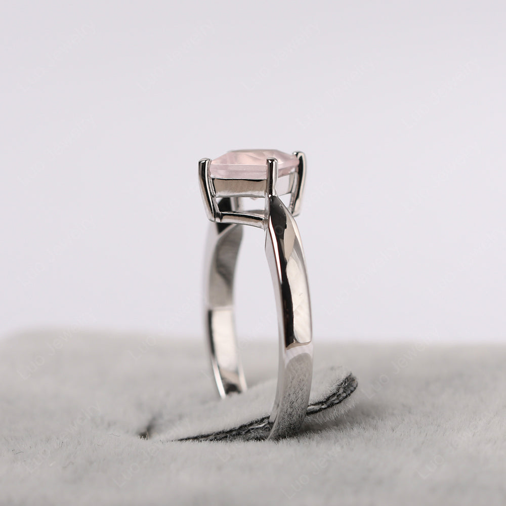 Princess Cut Kite Set Rose Quartz Solitaire Ring - LUO Jewelry