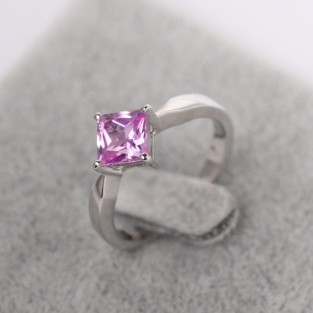 Square Cut Kite Set Pink Sapphire Solitaire Ring - LUO Jewelry