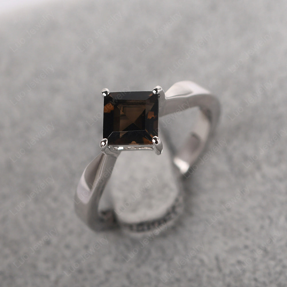 Square Cut Kite Set Smoky Quartz Solitaire Ring - LUO Jewelry