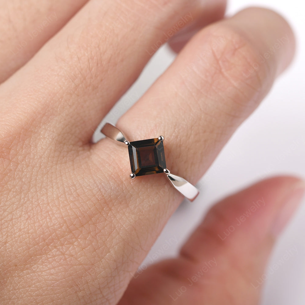 Square Cut Kite Set Smoky Quartz Solitaire Ring - LUO Jewelry