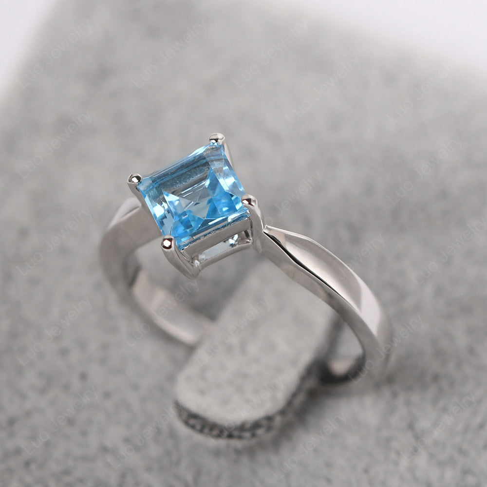Square Cut Kite Set Swiss Blue Topaz Solitaire Ring - LUO Jewelry