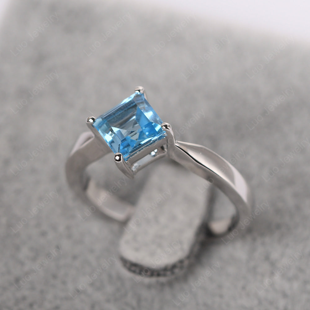 Square Cut Kite Set Swiss Blue Topaz Solitaire Ring - LUO Jewelry