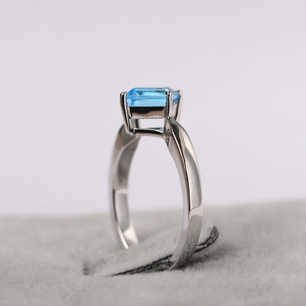 Square Cut Kite Set Swiss Blue Topaz Solitaire Ring - LUO Jewelry