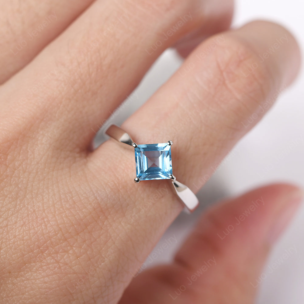 Square Cut Kite Set Swiss Blue Topaz Solitaire Ring - LUO Jewelry