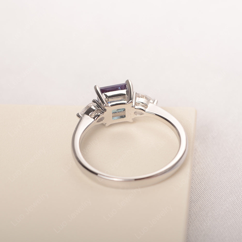 Princess Cut Alexandrite Ring With Pear Side Stone - LUO Jewelry