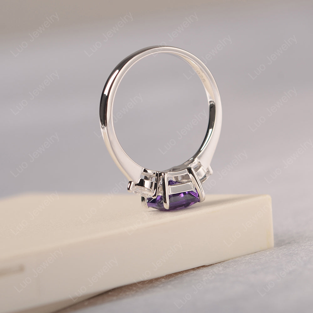 Princess Cut Amethyst Ring With Pear Side Stone - LUO Jewelry
