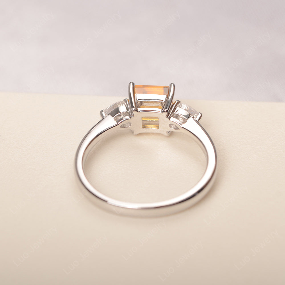 Square Cut Citrine Ring With Pear Side Stone - LUO Jewelry