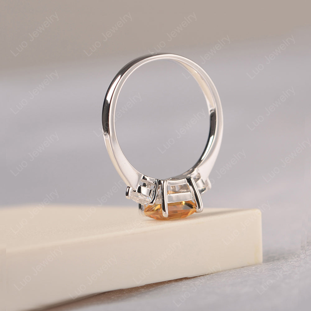 Square Cut Citrine Ring With Pear Side Stone - LUO Jewelry