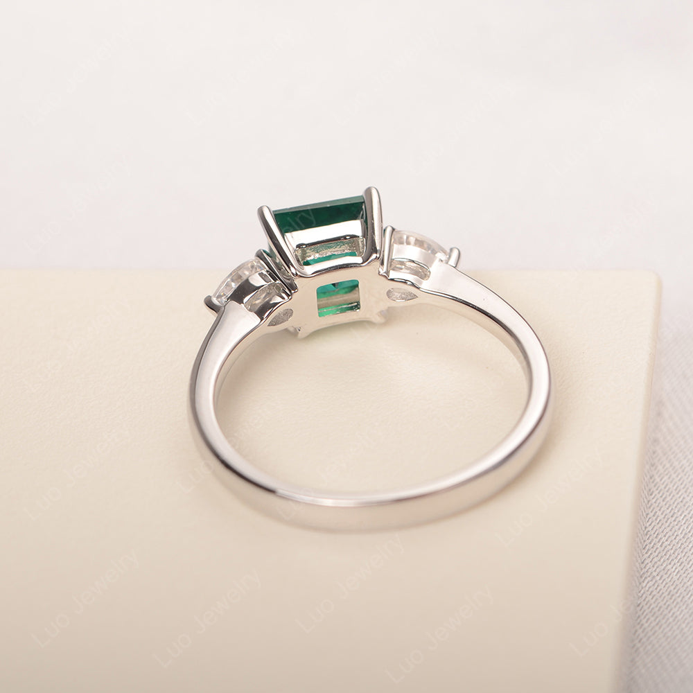 Princess Cut Lab Emerald Ring With Pear Side Stone - LUO Jewelry