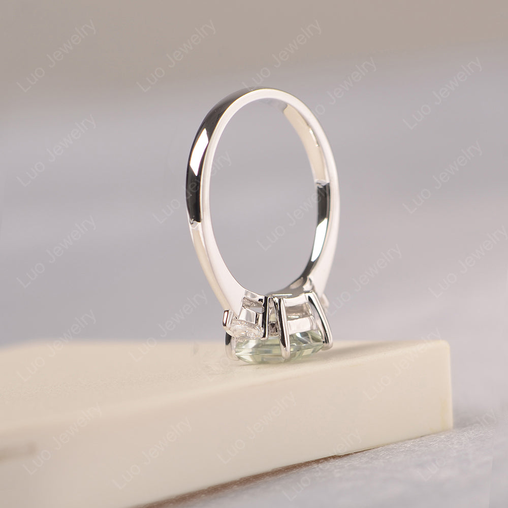 Square Cut Green Amethyst Ring With Pear Side Stone - LUO Jewelry