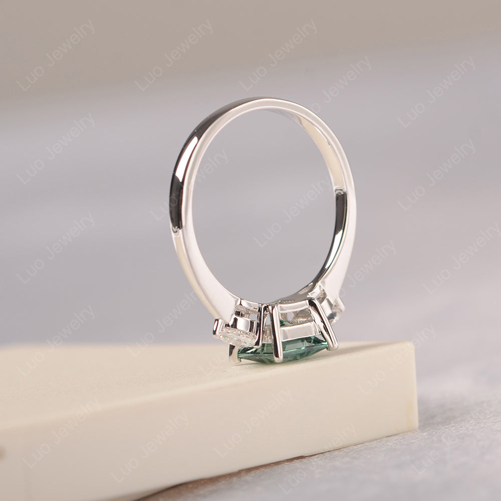 Princess Cut Green Sapphire Ring With Pear Side Stone - LUO Jewelry