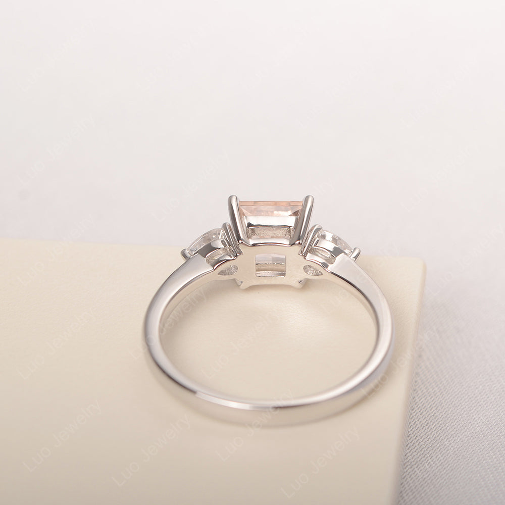 Princess Cut Morganite Ring With Pear Side Stone - LUO Jewelry