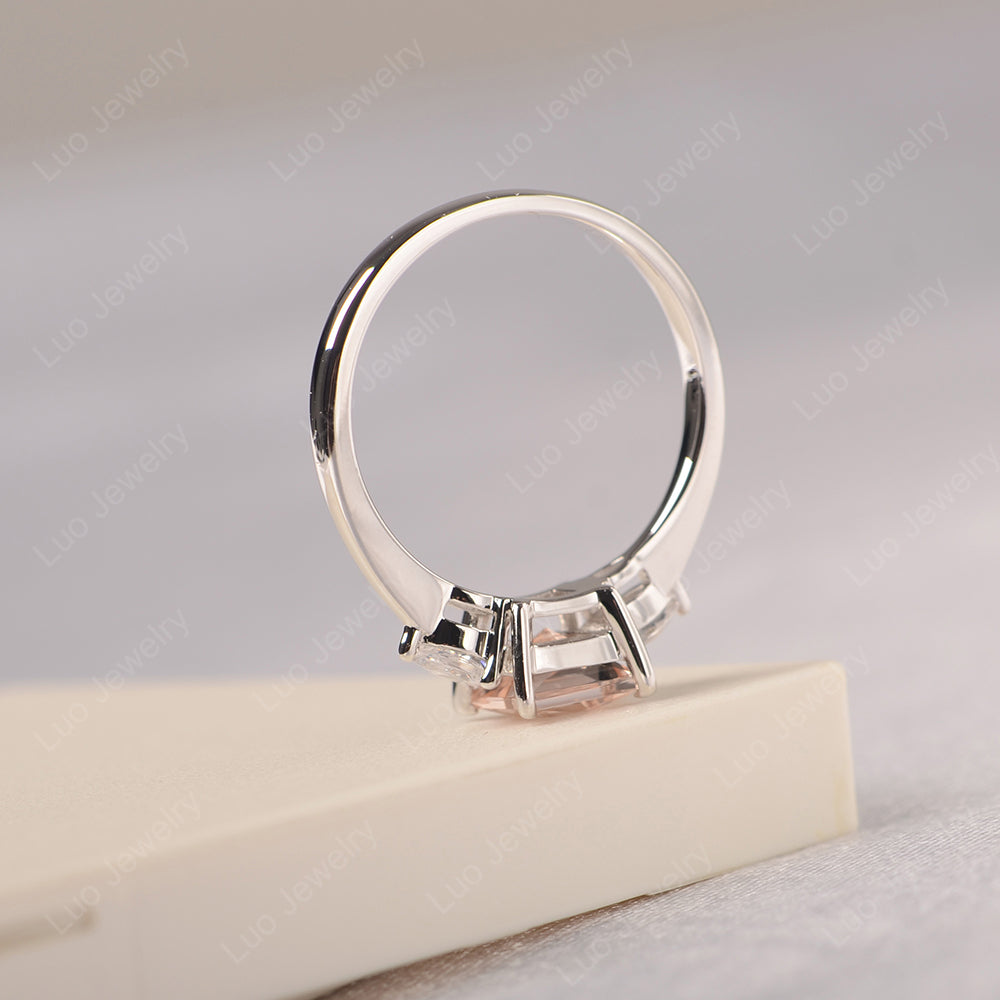 Princess Cut Morganite Ring With Pear Side Stone - LUO Jewelry