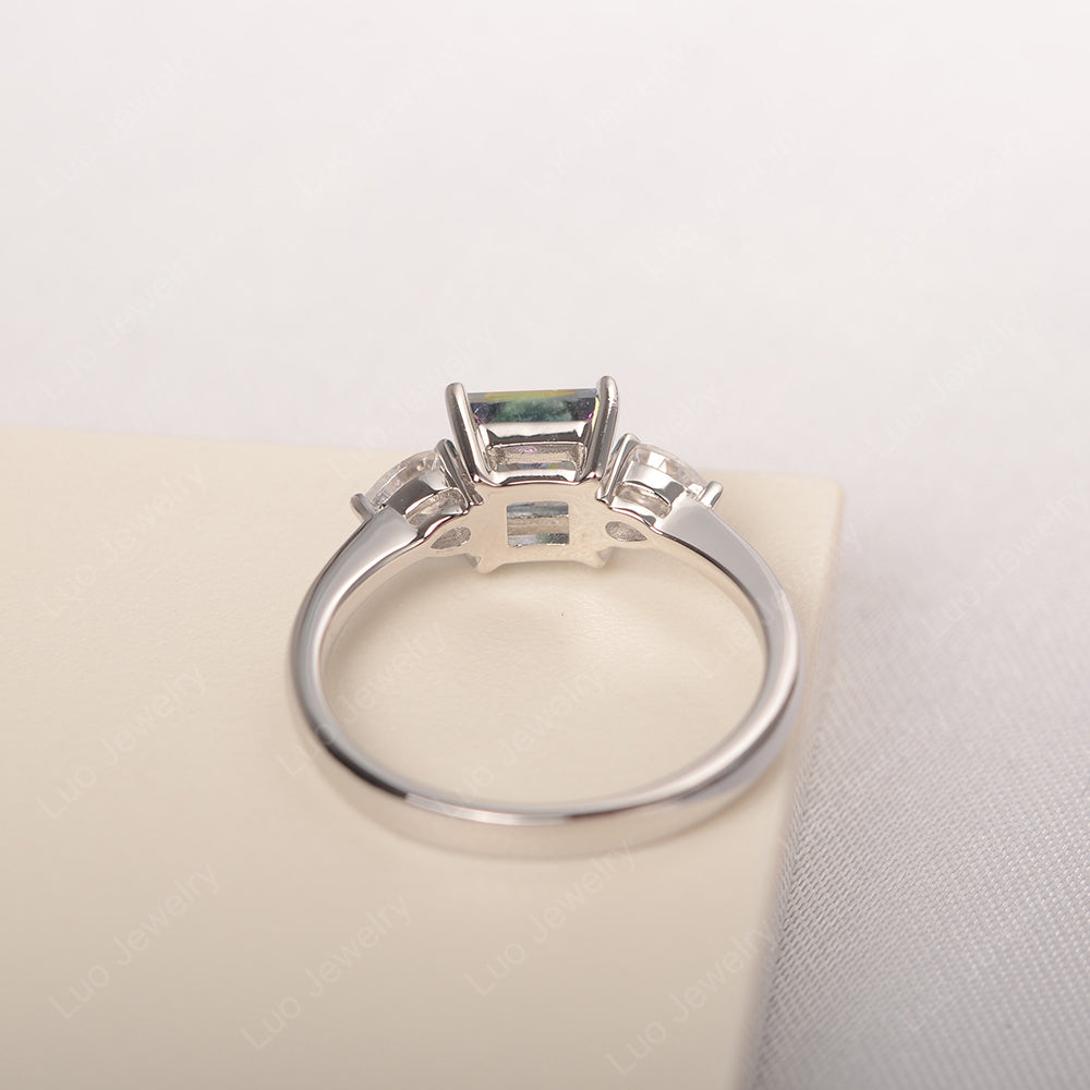 Princess Cut Mystic Topaz Ring With Pear Side Stone - LUO Jewelry