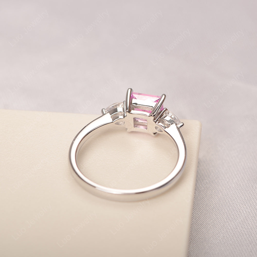 Princess Cut Pink Sapphire Ring With Pear Side Stone - LUO Jewelry