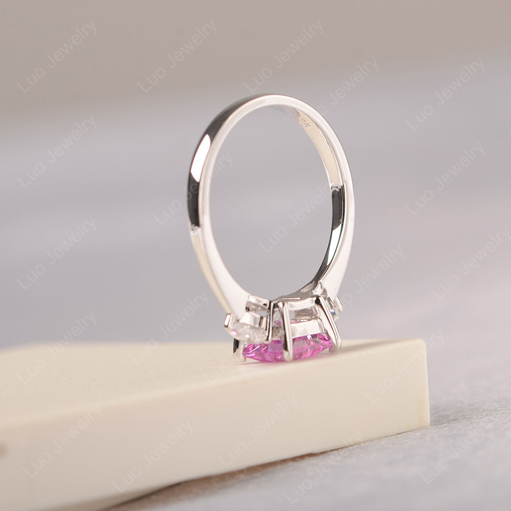 Princess Cut Pink Sapphire Ring With Pear Side Stone - LUO Jewelry