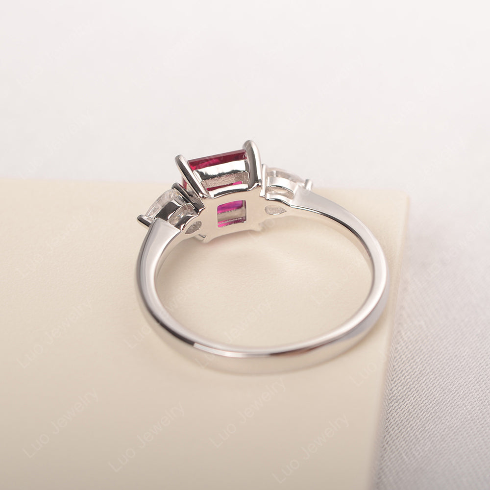Princess Cut Ruby Ring With Pear Side Stone - LUO Jewelry