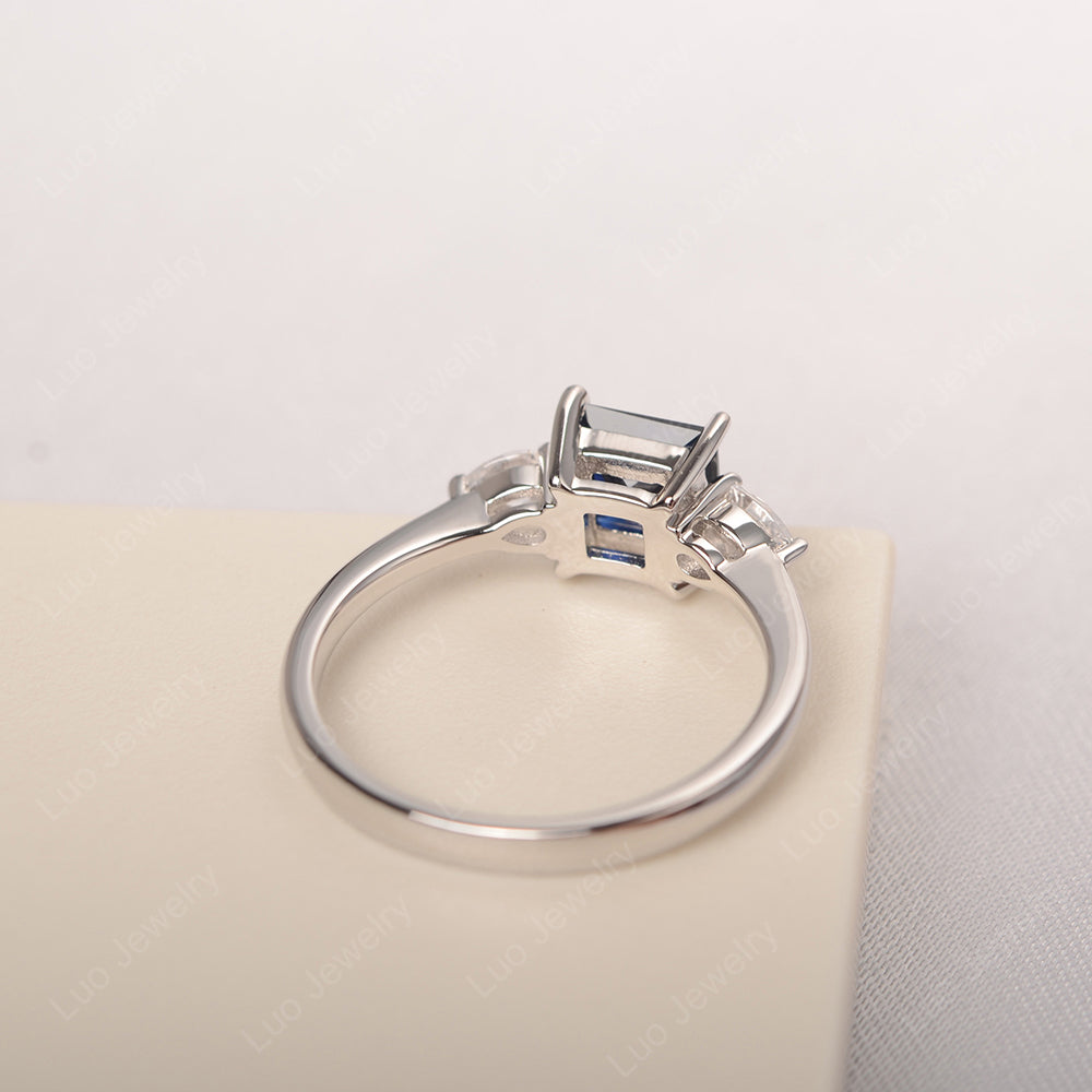 Princess Cut Lab Sapphire Ring With Pear Side Stone - LUO Jewelry