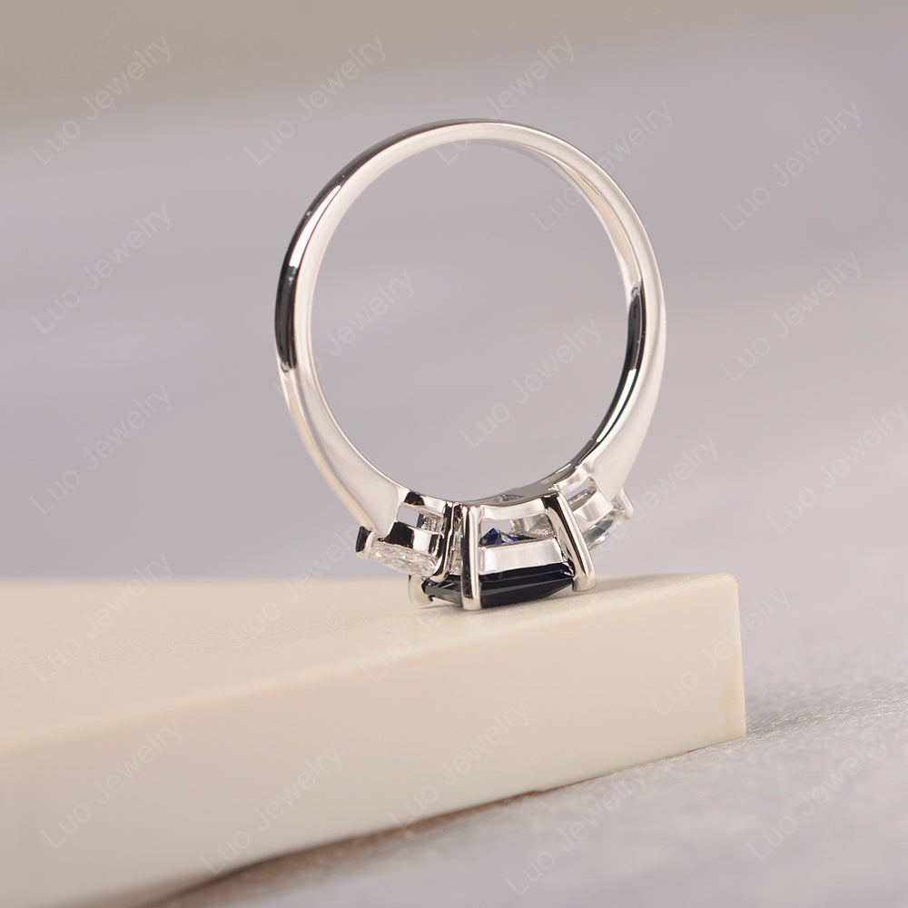 Princess Cut Lab Sapphire Ring With Pear Side Stone - LUO Jewelry