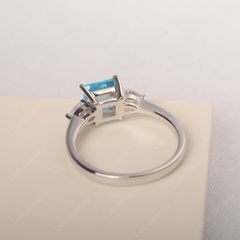 Square Cut Swiss Blue Topaz Ring With Pear Side Stone - LUO Jewelry