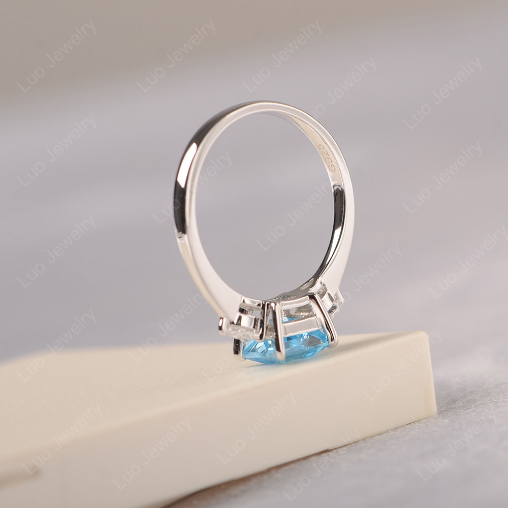 Square Cut Swiss Blue Topaz Ring With Pear Side Stone - LUO Jewelry