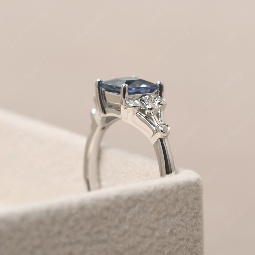 Princess Cut Alexandrite Ring Art Deco Silver - LUO Jewelry
