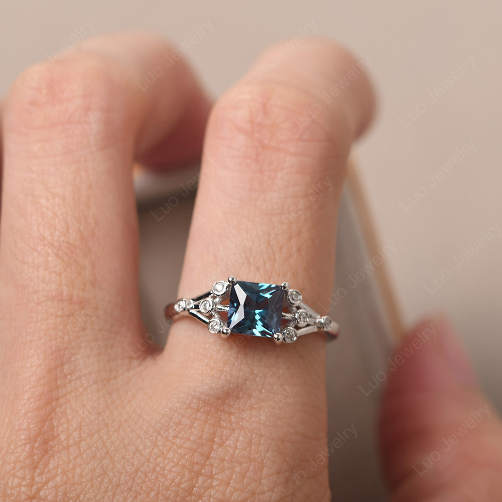 Princess Cut Alexandrite Ring Art Deco Silver - LUO Jewelry