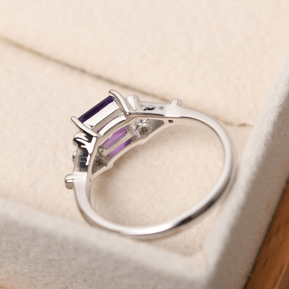 Square Cut Amethyst Ring Art Deco Silver - LUO Jewelry