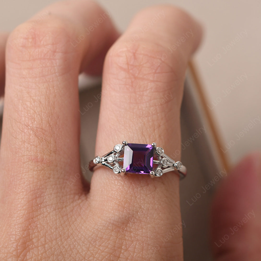 Square Cut Amethyst Ring Art Deco Silver - LUO Jewelry