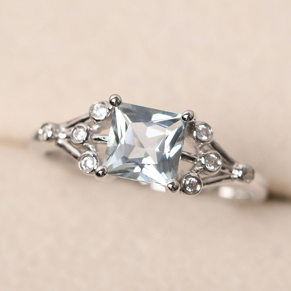 Princess Cut Aquamarine Ring Art Deco Silver - LUO Jewelry