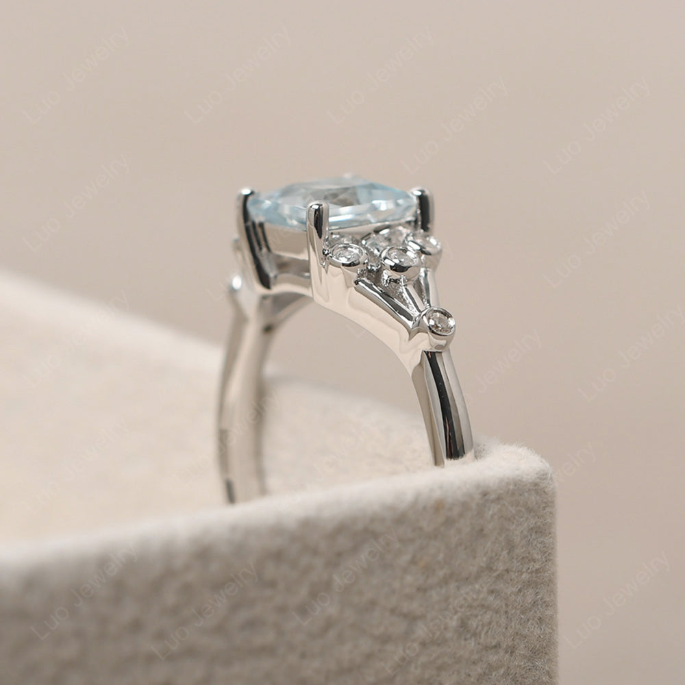 Princess Cut Aquamarine Ring Art Deco Silver - LUO Jewelry