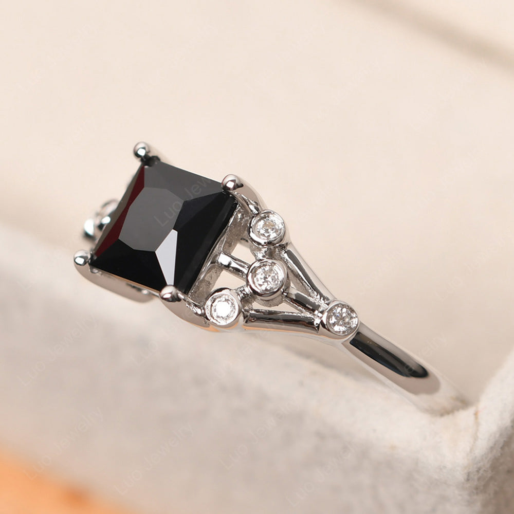 Princess Cut Black Spinel Ring Art Deco Silver - LUO Jewelry