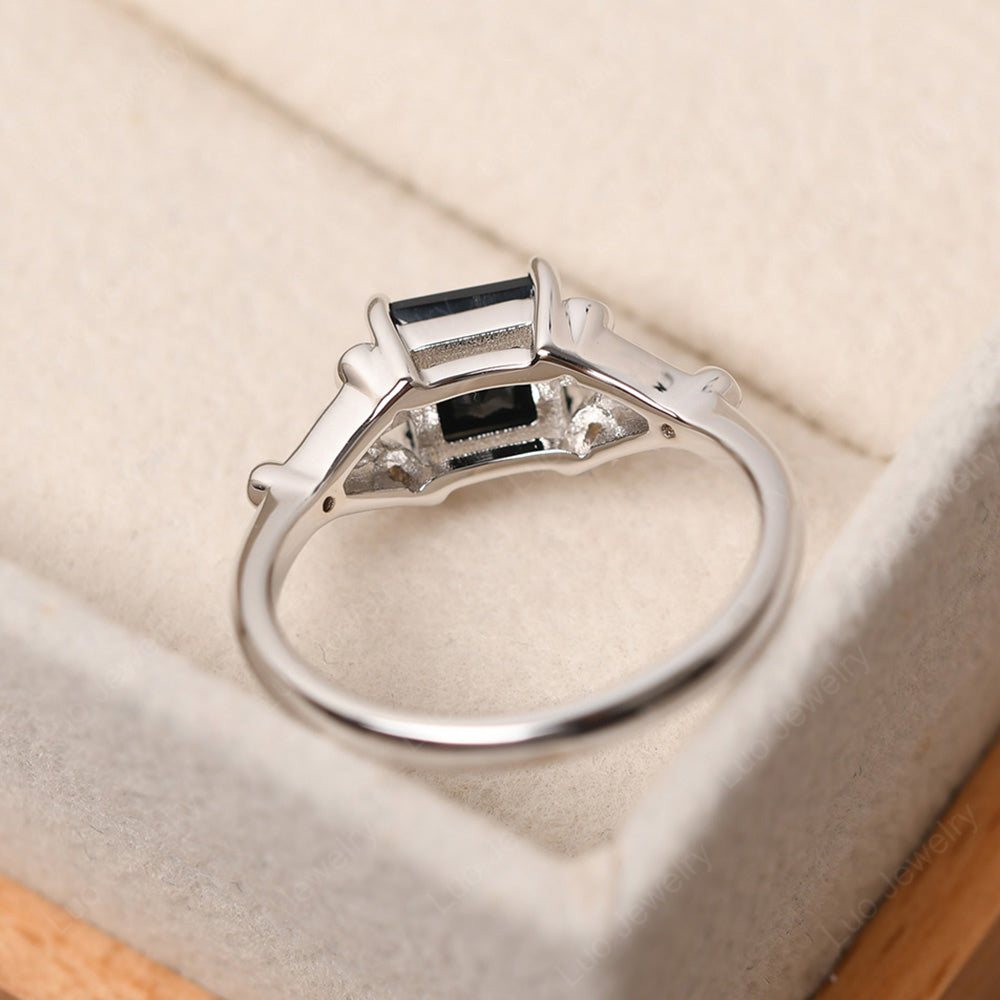 Princess Cut Black Spinel Ring Art Deco Silver - LUO Jewelry