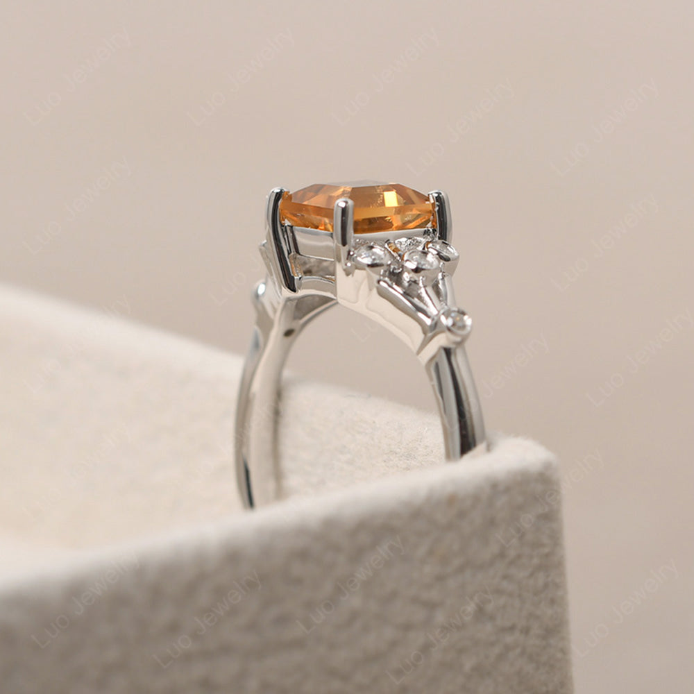 Square Cut Citrine Ring Art Deco Silver - LUO Jewelry