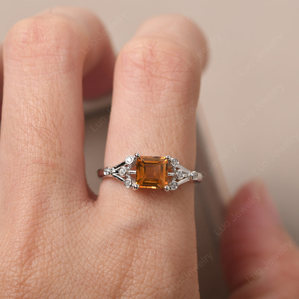 Square Cut Citrine Ring Art Deco Silver - LUO Jewelry