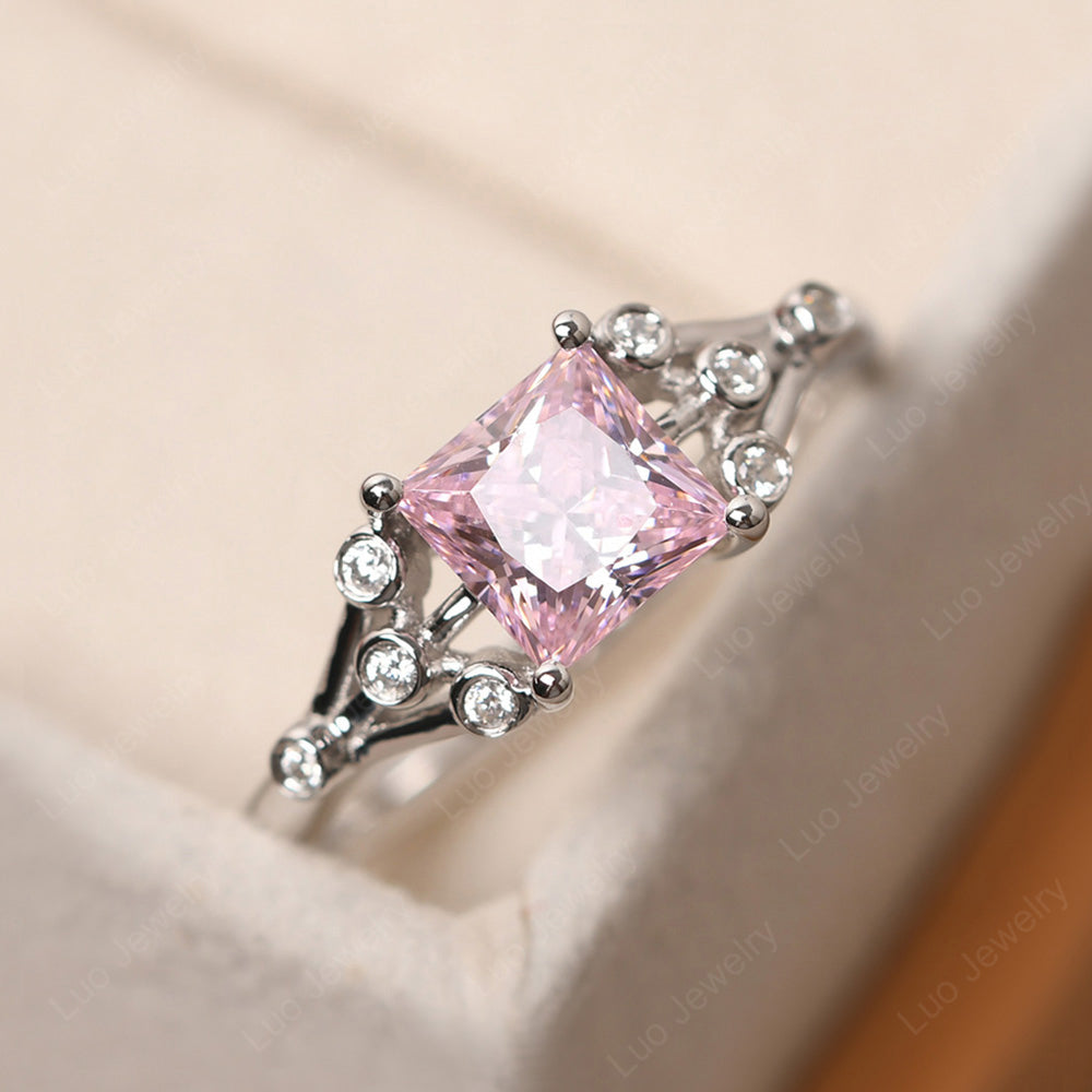 Princess Cut Cubic Zirconia Ring Art Deco Silver - LUO Jewelry