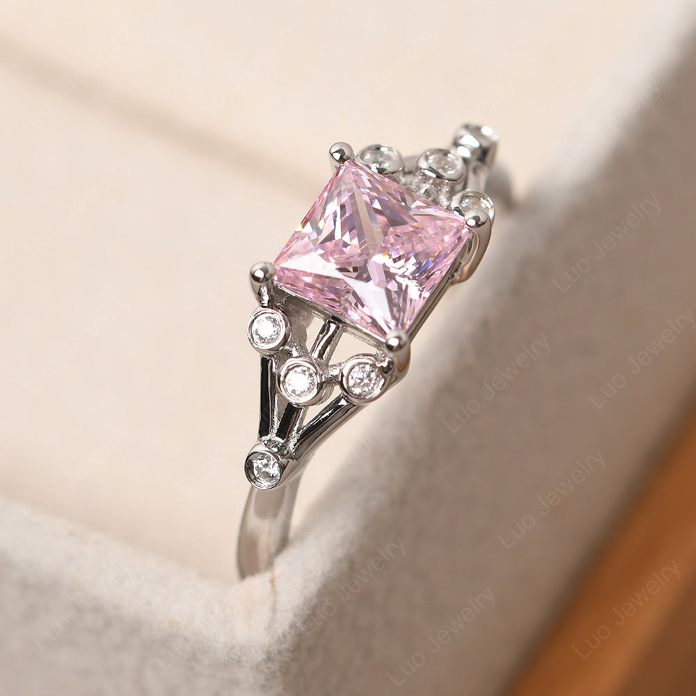 Princess Cut Cubic Zirconia Ring Art Deco Silver - LUO Jewelry