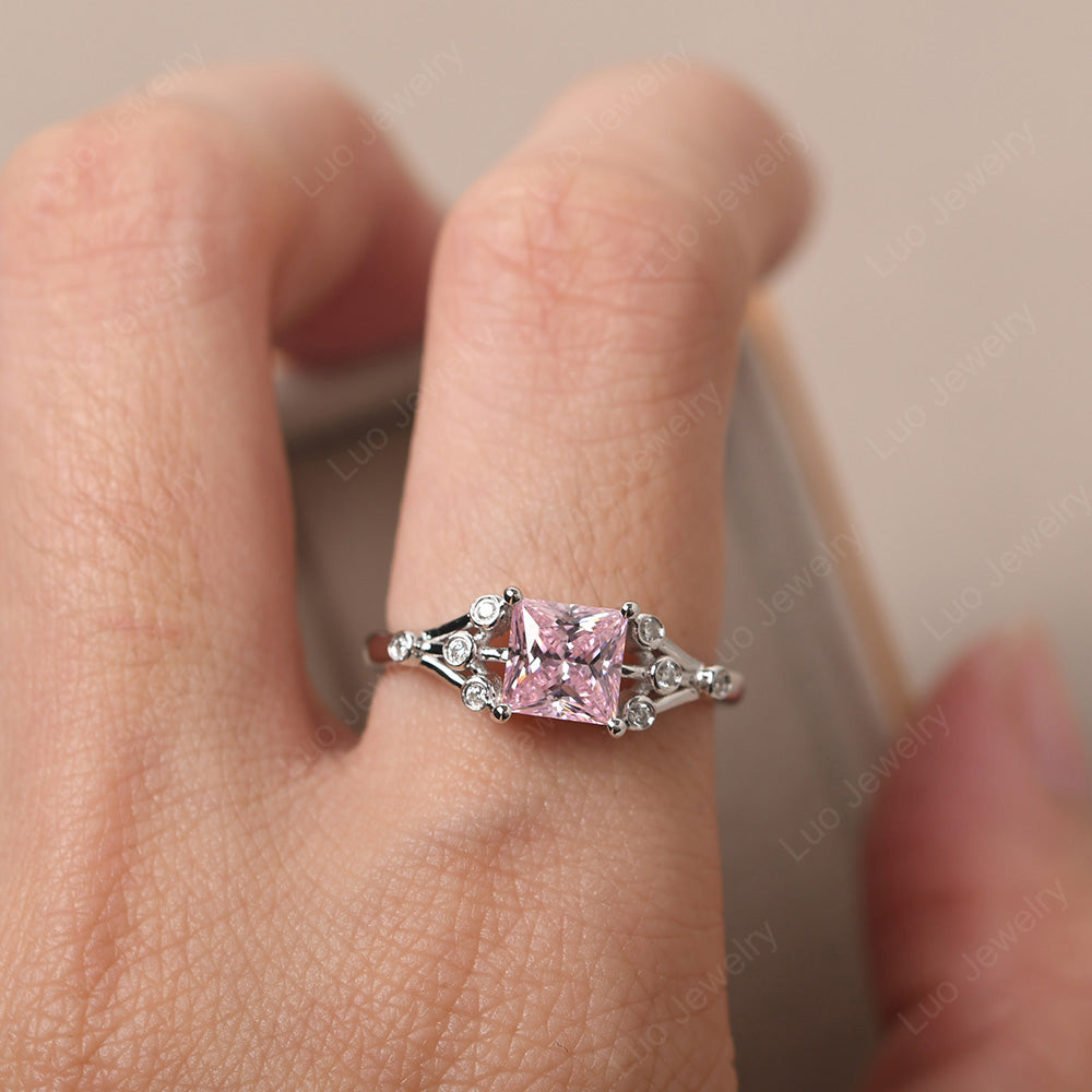 Princess Cut Cubic Zirconia Ring Art Deco Silver - LUO Jewelry