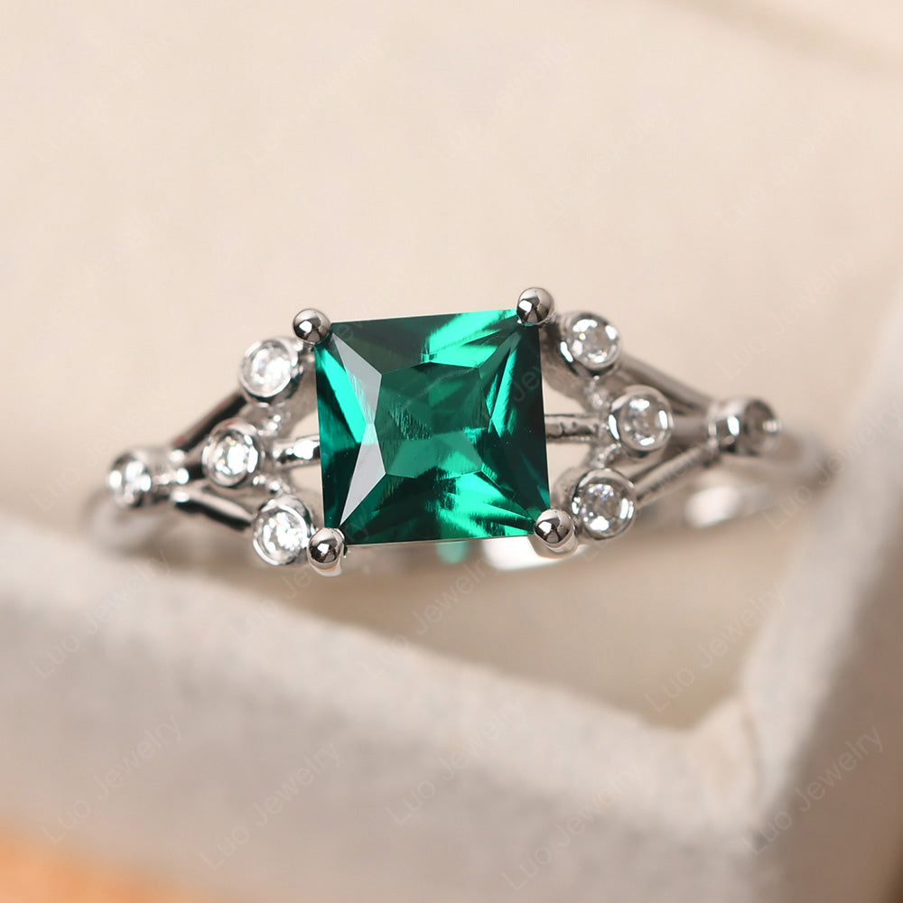Princess Cut Emerald Ring Art Deco Silver - LUO Jewelry
