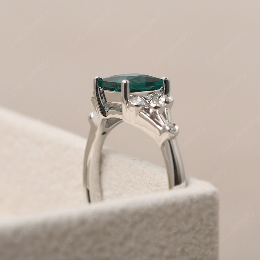 Princess Cut Emerald Ring Art Deco Silver - LUO Jewelry