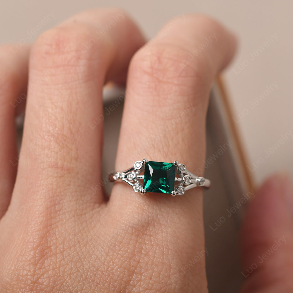 Princess Cut Emerald Ring Art Deco Silver - LUO Jewelry