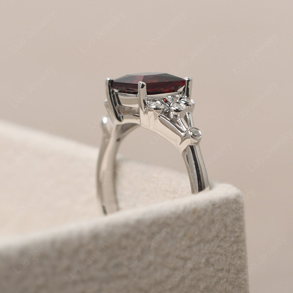 Princess Cut Garnet Ring Art Deco Silver - LUO Jewelry