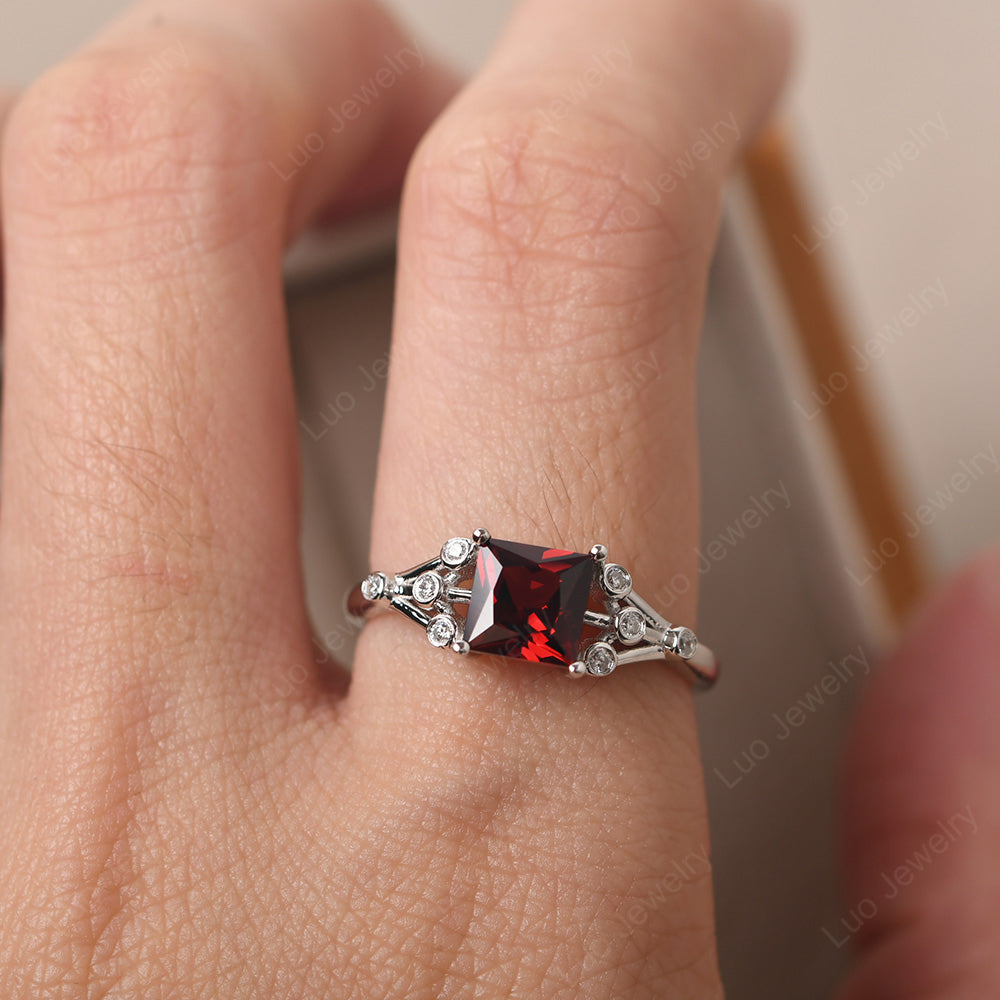 Princess Cut Garnet Ring Art Deco Silver - LUO Jewelry