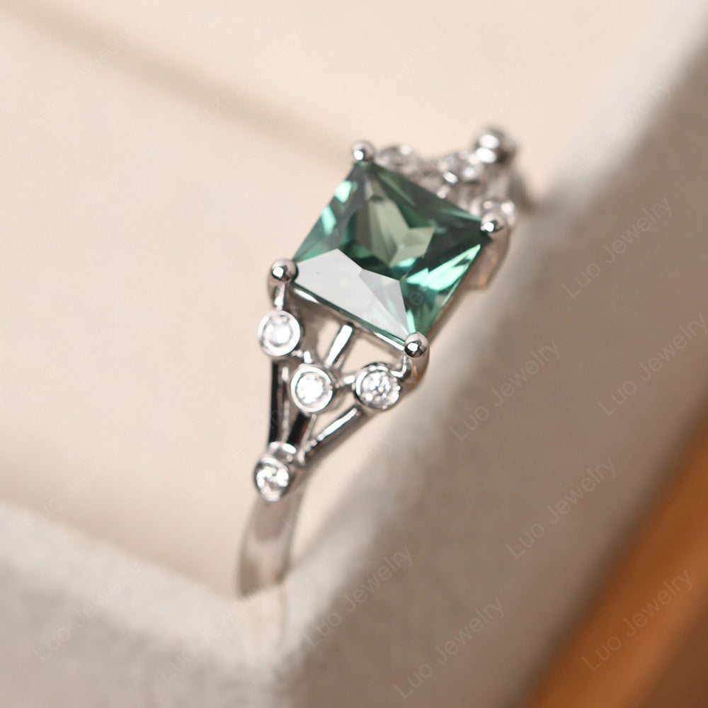 Princess Cut Green Sapphire Ring Art Deco Silver - LUO Jewelry