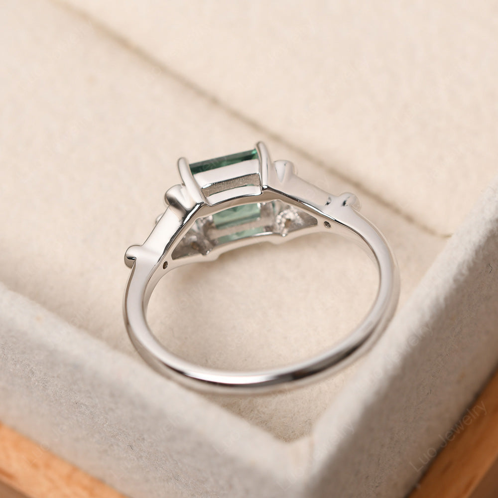 Princess Cut Green Sapphire Ring Art Deco Silver - LUO Jewelry