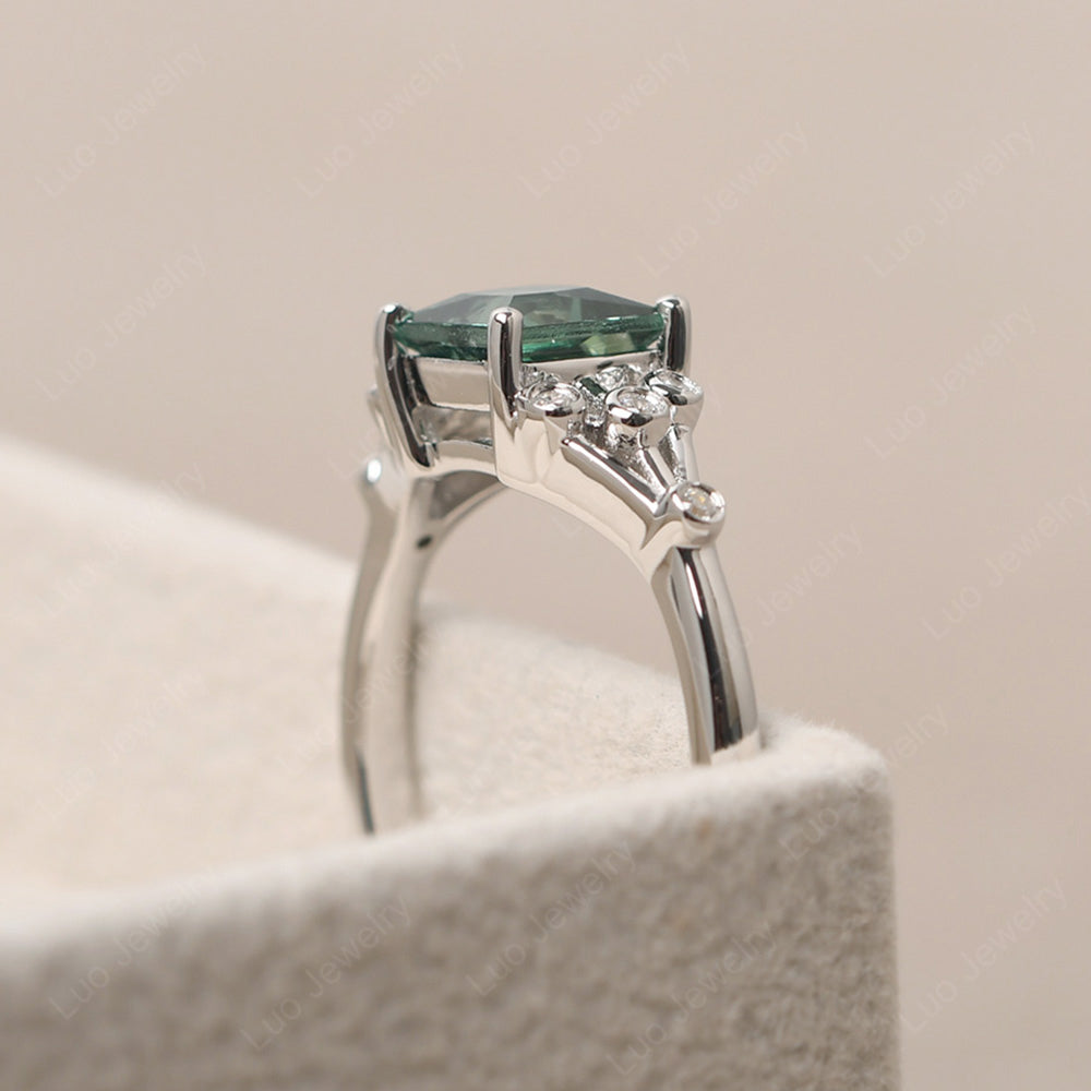 Princess Cut Green Sapphire Ring Art Deco Silver - LUO Jewelry