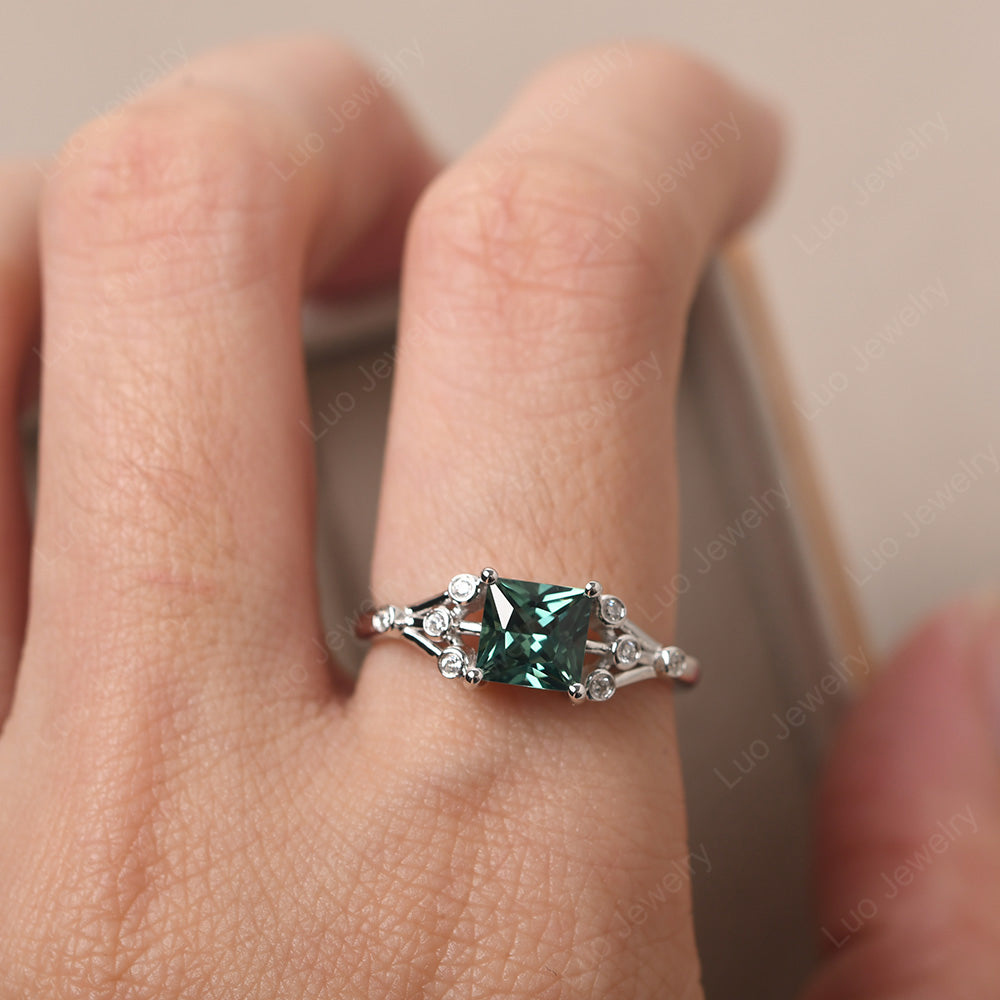Princess Cut Green Sapphire Ring Art Deco Silver - LUO Jewelry